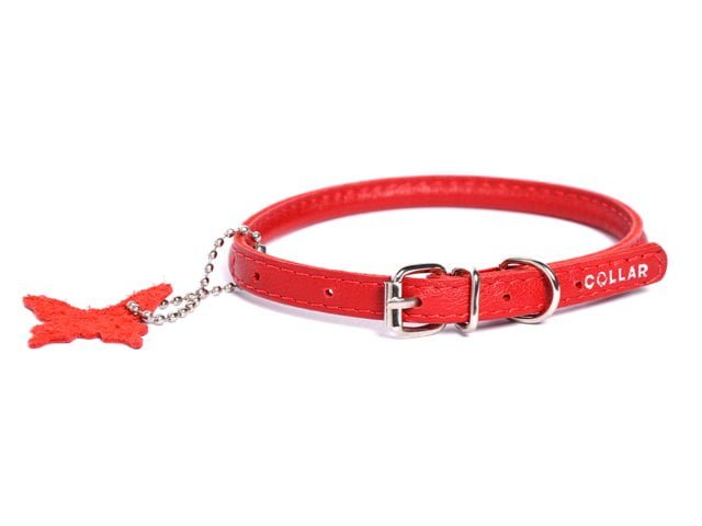 Waudog round sewn leather collar, 20-25cm, red