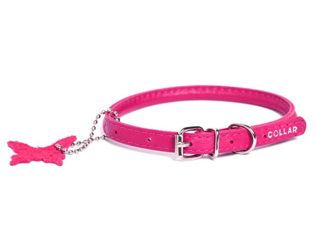 Waudog round sewn leather collar, 20-25cm, pink