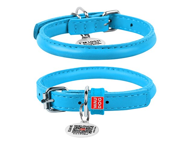 Waudog rundsyet læder halsbånd, blå