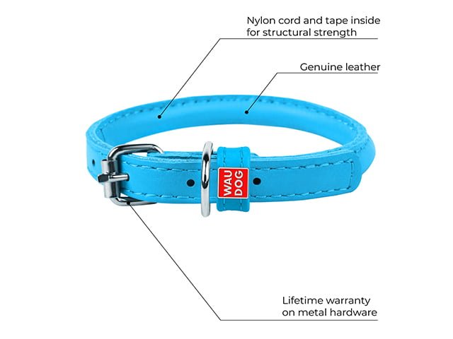 Waudog rundsyet læder halsbånd, blå