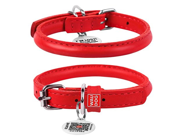Waudog rundsyet læder halsbånd, rød