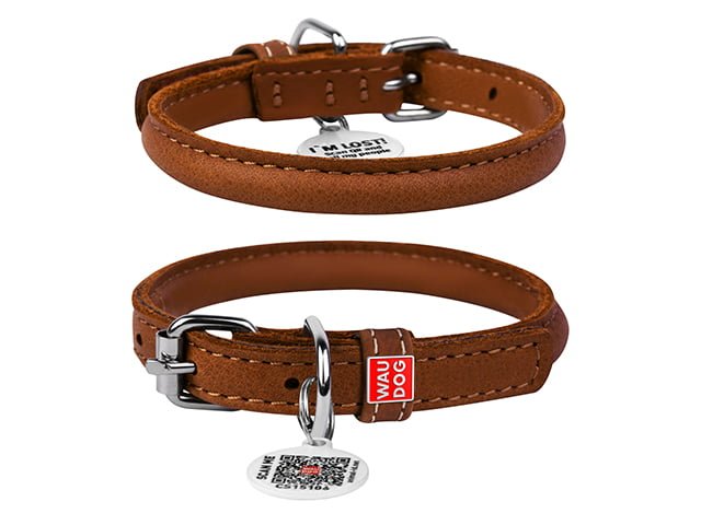Waudog Soft rundsyet læder halsbånd, brun