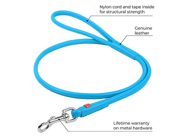 Waudog rundsyet læder førerline, 122cm/6mm, blå