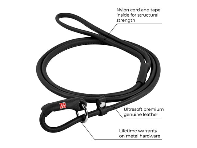 Waudog Soft rundsyet læder udstillingsline, 135cm/6mm, sort