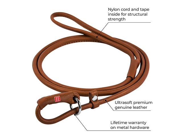 Waudog Soft rundsyet læder udstillingsline, 135cm/6mm, brun