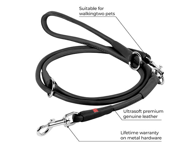 Waudog Soft rundsyet læder dressurline, sort