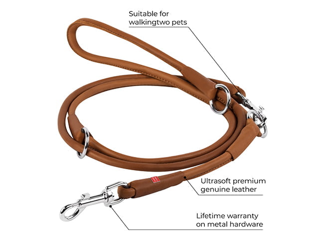 Waudog Soft rundsyet læder dressurline, brun