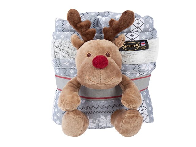 Scruffs Santa Paws tæppe + rensdyr gavesæt, grå