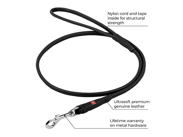 Waudog Soft rundsyet læder førerline, sort