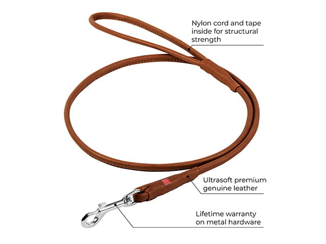 Waudog Soft rundsyet læder førerline, brun