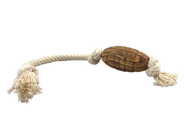 Olivi rugby med bomuldsreb, ca. 36cm