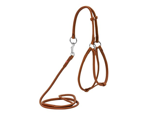 Waudog Soft rundsyet lædersele + line, brun