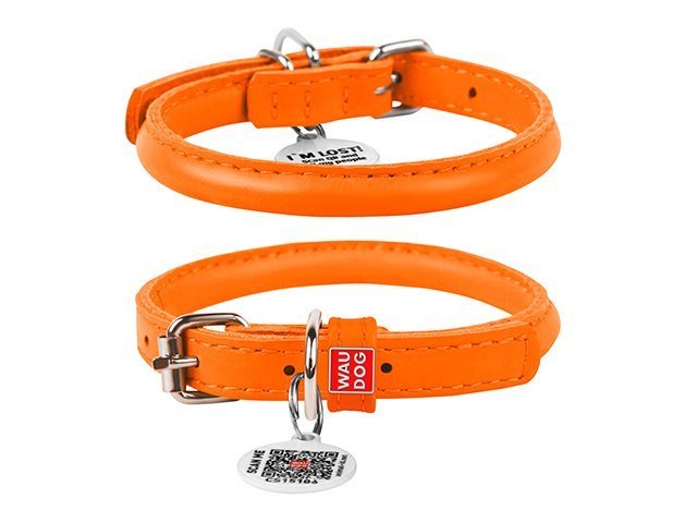 Waudog rundsyet læder halsbånd, orange