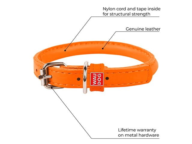 Waudog rundsyet læder halsbånd, orange