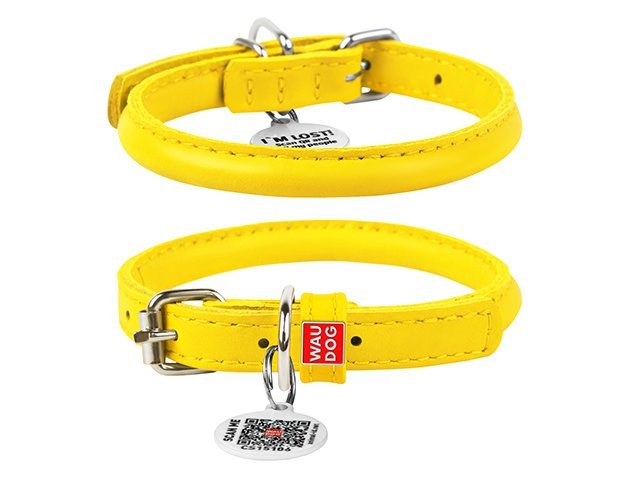 Waudog rundsyet læder halsbånd, gul