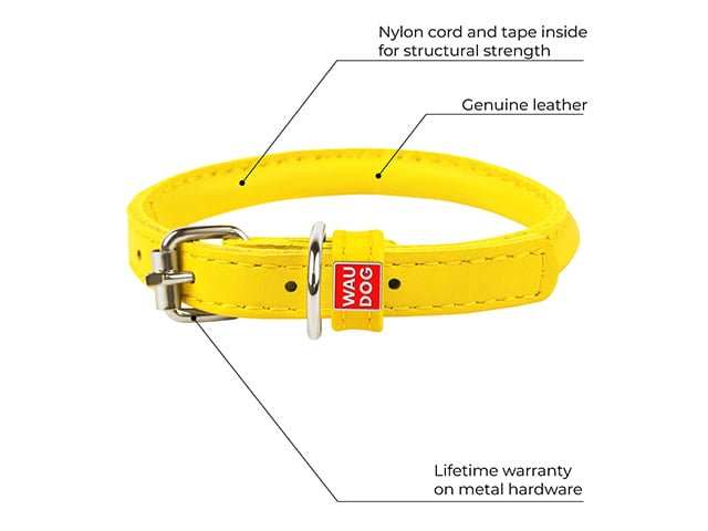 Waudog rundsyet læder halsbånd, gul
