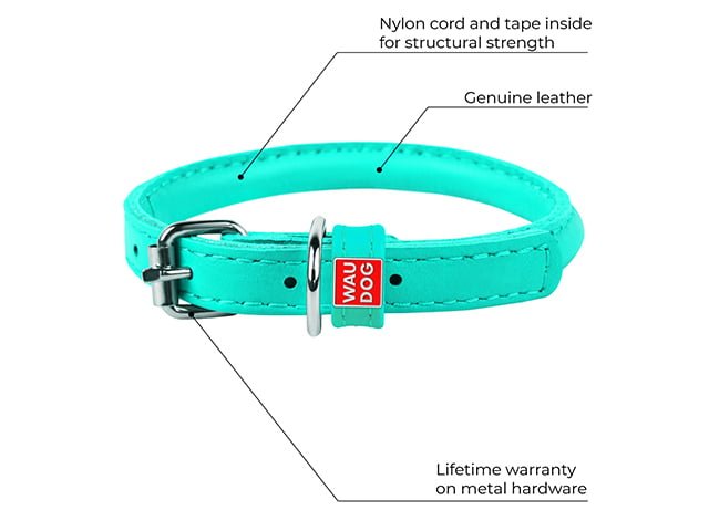 Waudog rundsyet læder halsbånd, mint