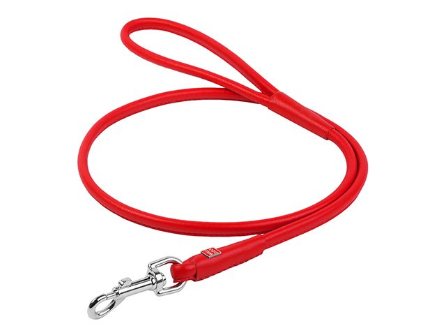 Waudog rundsyet læder førerline, 122cm/6mm, rød